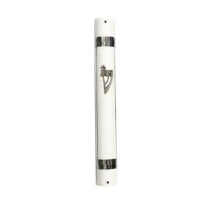   Mezuzah with Shin, Metal Beads and Stripes in White: Everything Else