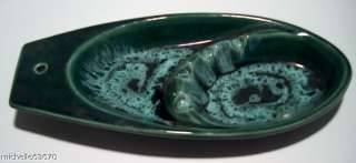 Vintage Made in America Green Sponge Pottery Ashtray  