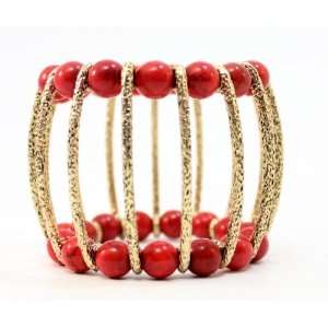   & CORAL BEAD OPEN WORK CAGED STRETCH BRACELET: Arts, Crafts & Sewing