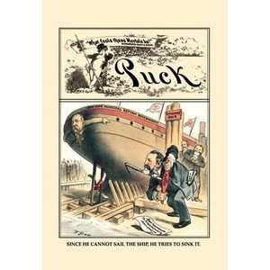  Puck Magazine: Cannot Sail, Try to Sink   12x18 Framed 