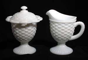 Imperial Glass Basket Weave Large Cream & Sugar Set VGC  