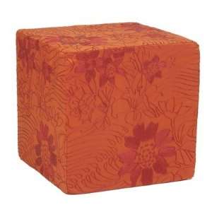  Crewel Floral Cube Ottoman in Rust: Furniture & Decor