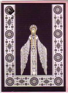 ERTE 2 Notecards Byzantine Art Deco Card Silver Grey  