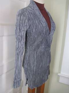 CACHE LUXE Crinkly Gray Velvety Deep VNeck Shirt S  