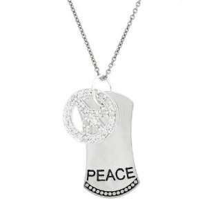  ICZ Stonez Sterling Silver CZ Inspirational Peace Necklace 