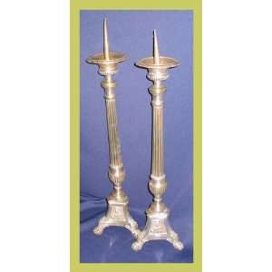  Antique French Altar Candlesticks Silver Plate