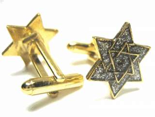 Classic Gold Jewish Star of David Cufflinks w/Pouch  