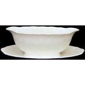 WHITE SATIN GRAVY BOAT and STAND 