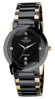 Oniss Mens Swiss SS & Ceramic Sapphire Diamond Watch ON606 MG Black 
