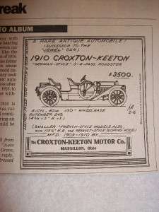 1910 Croxton Keeton Auto Album Paper Article  