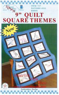 Birds 9 Quilt Square Themes Stamped for Embroidery  
