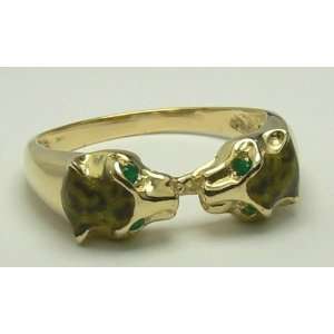  Meowrific Cat Inspired Leopard and Gold Ring with Emerald 