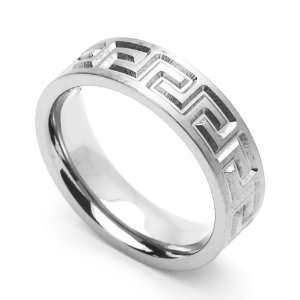 6MM Comfort Fit Stainless Steel Wedding Band Greek Key Ring (Size 6 to 