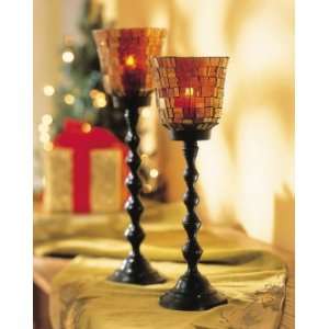   Ribbed Candlestick Style Glass Mosaic Votive Holders