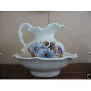  McCoy Pitcher and Basin, Blue Flowers 