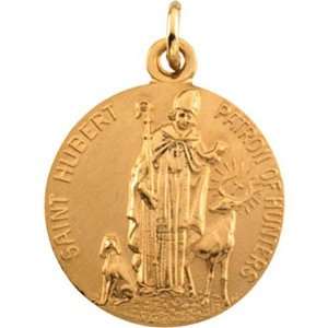  14K Yellow Gold St. Hubert Medal   18.00mm: Jewelry