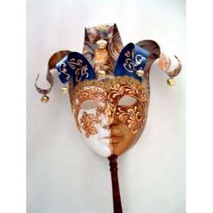   Masquerade Jolly Colla Gold/White Stick Carnival Mask