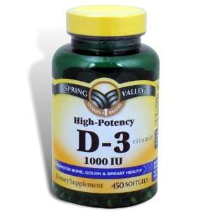  Spring Valley   Vitamin D 3 1000 IU, 450 Softgels Health 