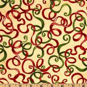  44 Wide Christmas Ribbon Cream Fabric By The Yard: Arts 