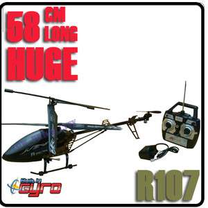   23 inches Long R107 Metal RC Gyro Big Black Helicopter + Spare Parts