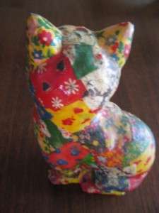 Adorable Vintage CALICO Fabric Covered Plaster CAT  