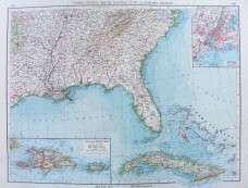 UNITED STATES SOUTHEAST   FLORIDA CUBA HAITI 1900 Original antique map 