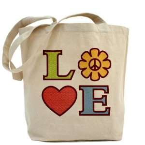   Tote Bag LOVE with Sunflower Peace Symbol and Heart 