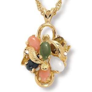   Goldtone Metal Multi Gemstone and Crystal Pendant and Chain Jewelry
