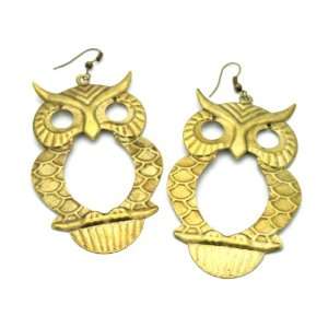Goldtone Big Owl Hanging Earrings Dangle Hook Fashion Jewelry Animal 