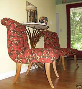 Mid Century Klismos Style Slipper Lounge Side Chairs  