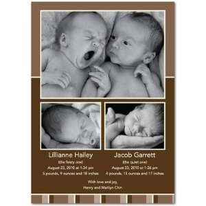  Twins Birth Announcements   Twin Stripes: Chocolate By 
