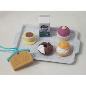    Cream Puff, Donut, Cupcake, Milk & Tea on Tray: Toys & Games