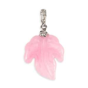    925 Sterling Silver Pink Jade Chinese Leaf Pendant: Jewelry
