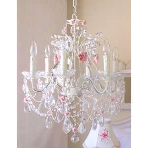   light Crystal chandelier with Pink porcelain Roses