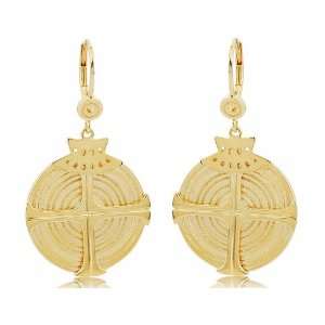    18k Gold Over Sterling Silver Mayan Circular Drop Earrings Jewelry