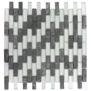   Brick Black Slate & Silver Glass Tiles 1/2X2 Sample: Home Improvement