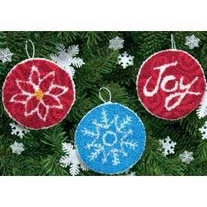  Holiday Joy Ornaments Punch Needle Kit 3 1/2 Set of 3 