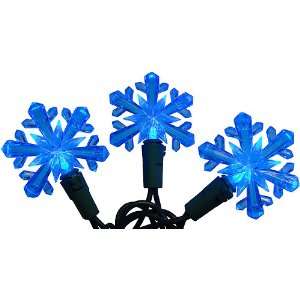   50 Blue LED Snowflake Christmas Lights   Green Wire