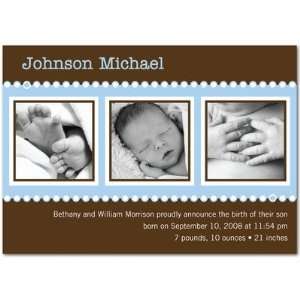 Boy Birth Announcements   Modern Blue And Chocolate Multi Photo Birth 