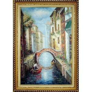 Glide along Venice Canal in Small Boat Oil Painting, with Linen Liner 