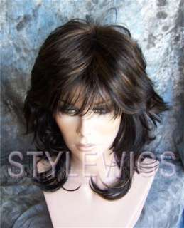Medium Length Darkest Brown & Strawberry Blonde Mix Wavy Layers Wig 