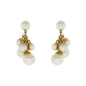  18k Yellow Gold Fresh Water White Pearl Earrings 