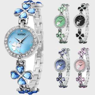 NEW Clover 3A Crystal Charm Quartz Woman Bracelet Ladies Watch 6 Color 