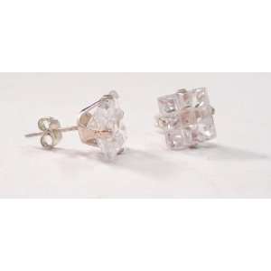  Sterling Silver 8mm Square Cubic Zirconia Stud Earrings 