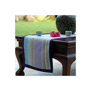    NOVICA Silk and cotton table runner, Radiant Sky