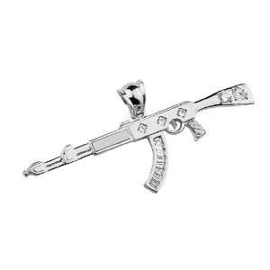   Rhodium Coated CZ AK 47 Rifle Gun Charm Pendant: GoldenMine: Jewelry