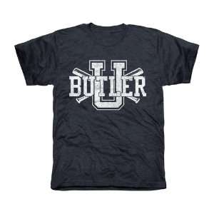  Butler Bulldogs Crossed Sticks Tri Blend T Shirt   Navy 
