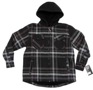 SILVER POINT Boys M Fleece Lined Black Plaid Flannel Hoodie Sweatshirt 