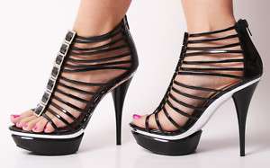   High Heel Stiletto Platform Sandal Claudia Black & Silver Size 6.5 10