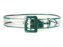   Square Buckle Color Trimmed Patent Leather Wide Jelly Clear Belt